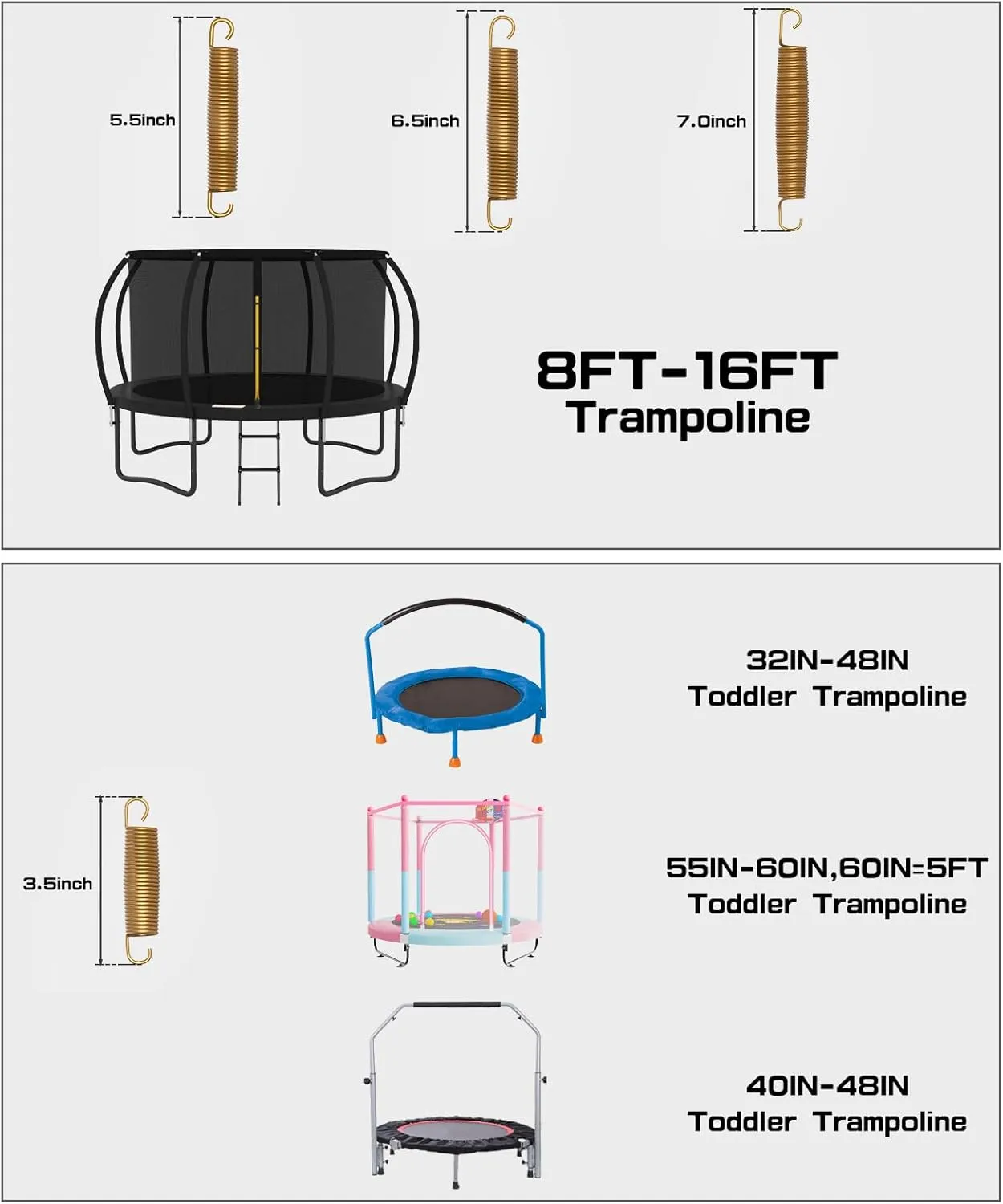 3.5", 5.5", 6.5", 7" Trampoline Springs with Free T-Hooks, Replacement Trampoline Springs, High-Extension,Weather-Resistant Commercial Size Springs,Trampoline Accessories 20 Pack