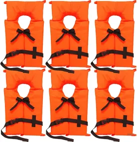 6 Pack Coast Guard Approved Life Jackets for Adults. High Visibility Color Type II Keyhole Life Vest in Classic May West Style. Compliance Flotation Device