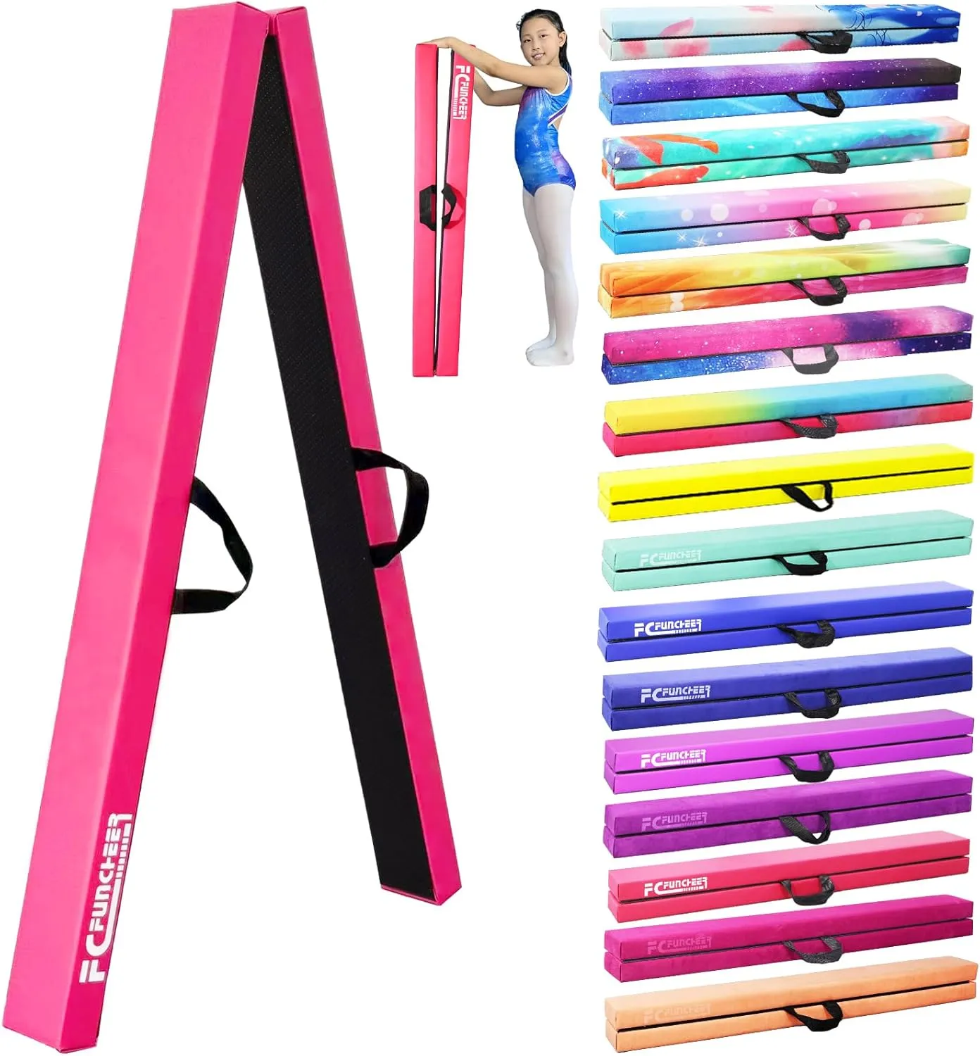 8FT Folding Balance Beam -Gymnastics Floor Beam -Gymnastics Equipment for Kids,Wood core- Anti-Slip Bottom and Carrying Bag for Home