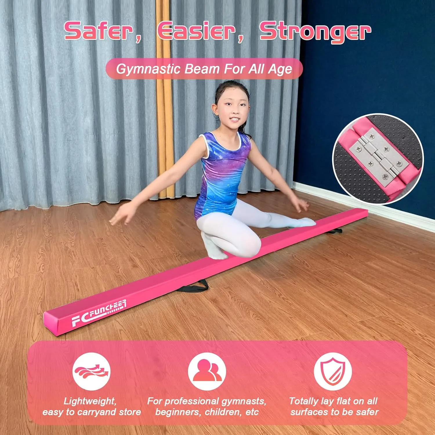8FT Folding Balance Beam -Gymnastics Floor Beam -Gymnastics Equipment for Kids,Wood core- Anti-Slip Bottom and Carrying Bag for Home
