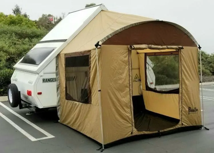 A-Frame Teardrop Trailer Side Tent Tan/Brown Trim