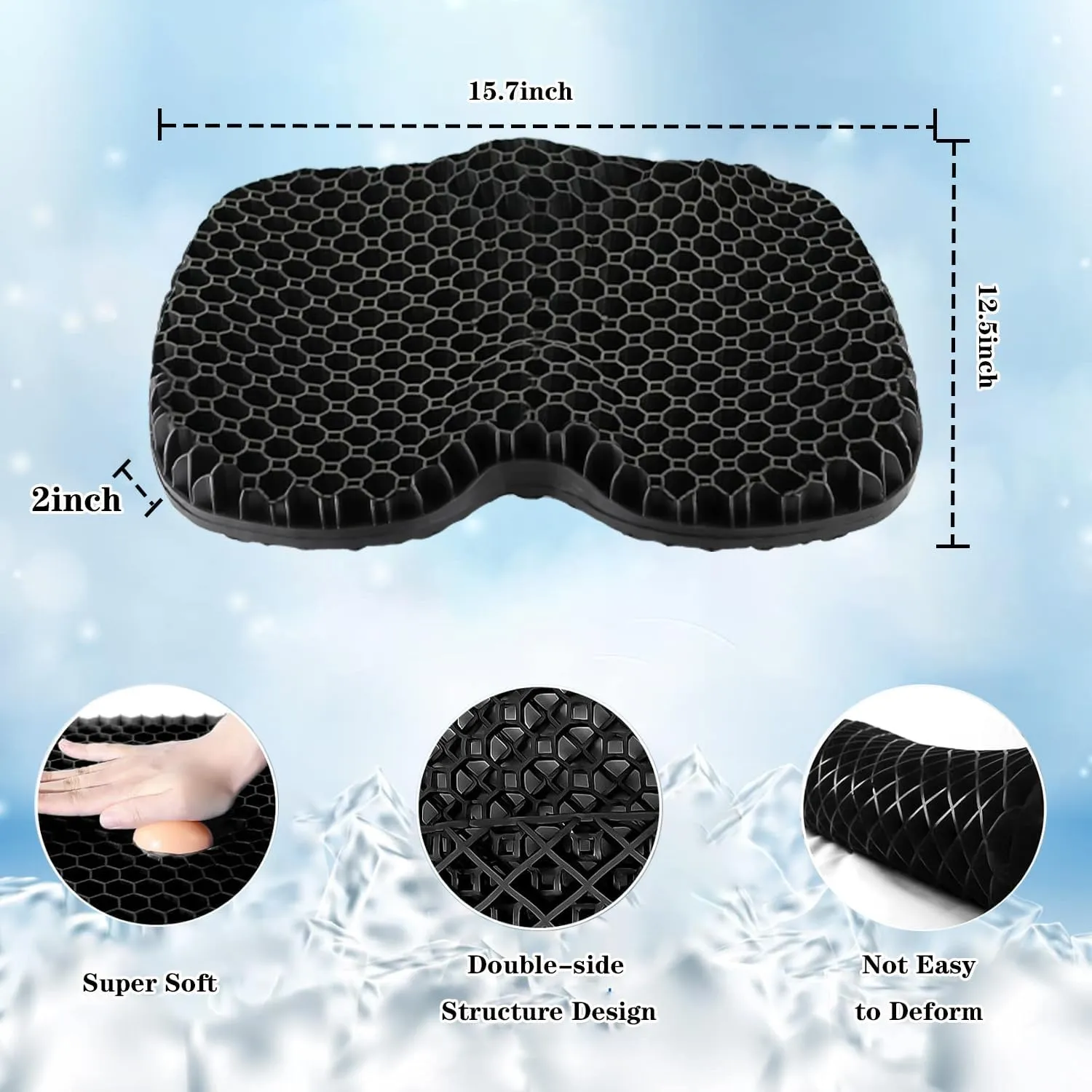 Anti Slip Kayak Seat Cushion,Waterproof Gel Kayak Seat Pad,Thicken Kayak Cushion with Black Non-Slip Cover for Sit in Kayak Seat,Kayak Accessories for Fishing Kayak