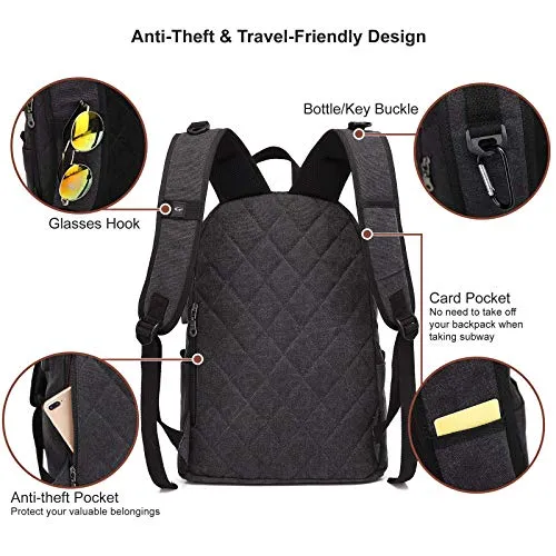 Canvas Laptop Backpack, Waterproof School Backpack With USB Charging Port For Men Women, Vintage