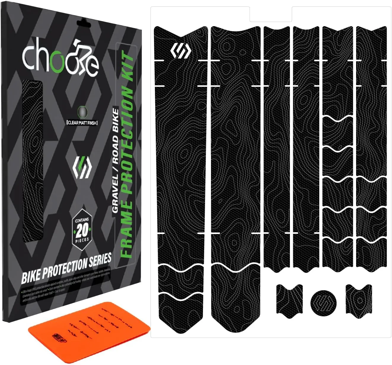 CNC Road/Gravel Bike Frame Protection kit,20Pcs Total Bike Frame Protector Sticker-Frame Guard Tape Wrap Film for Top/Down Tube,Seatstays,Chainstay,Cable Wear,Protects Bike from Scratches and Dings.