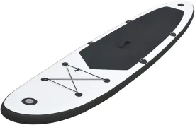 Enjoy Water Sports with Inflatable Stand Up Paddleboard Set, Durable PVC, Includes Oar and Pump, Black and White
