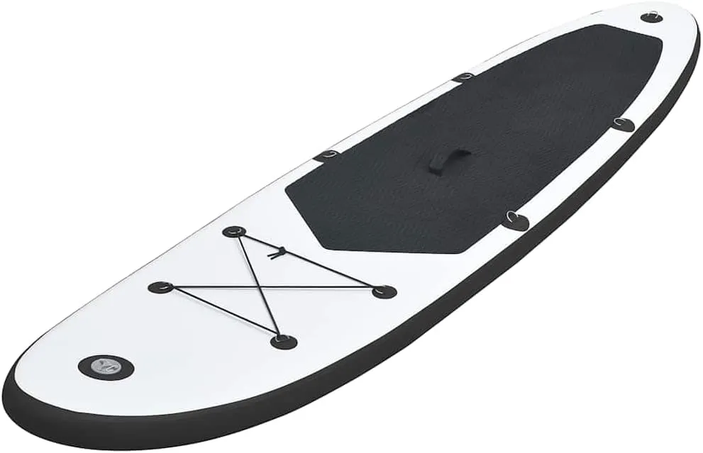 Enjoy Water Sports with Inflatable Stand Up Paddleboard Set, Durable PVC, Includes Oar and Pump, Black and White