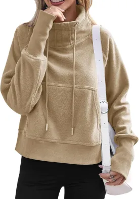 Fisoew Fleece Sweatshirts for Women Sherpa Long Sleeve Turtleneck Winter Pullover Tops Thumb Hole