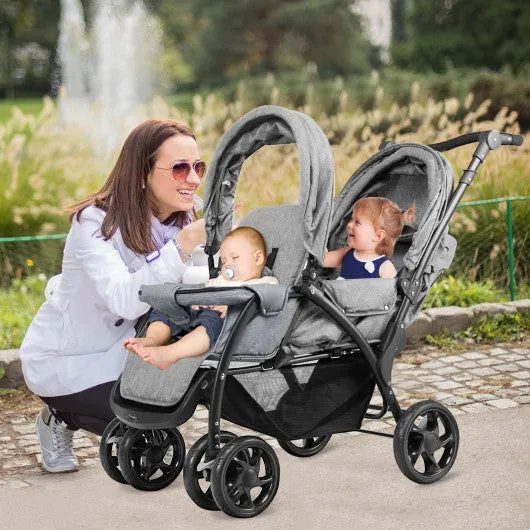 Foldable Lightweight Front Back Seats Double Baby Stroller-Black