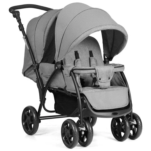 Foldable Lightweight Front Back Seats Double Baby Stroller-Black