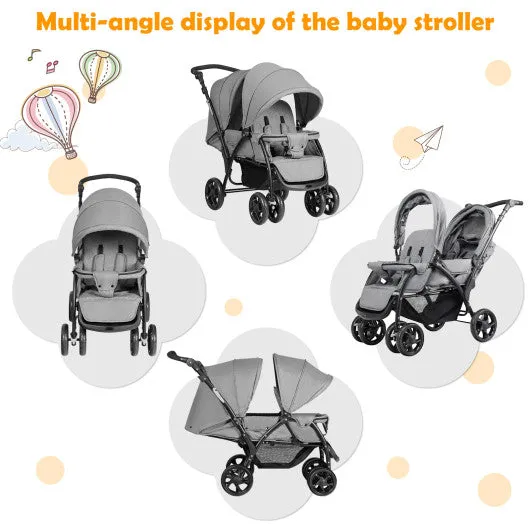 Foldable Lightweight Front Back Seats Double Baby Stroller-Black