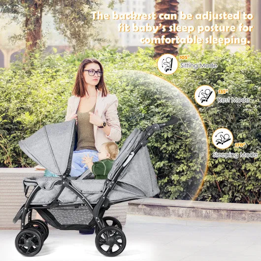 Foldable Lightweight Front Back Seats Double Baby Stroller-Black