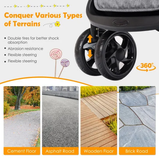 Foldable Lightweight Front Back Seats Double Baby Stroller-Black