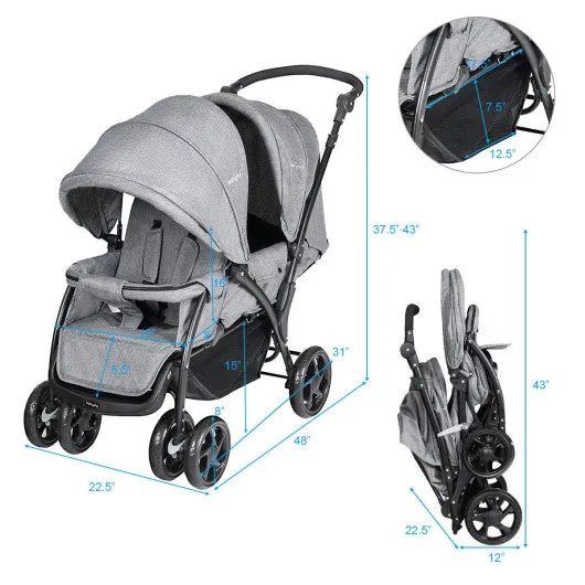 Foldable Lightweight Front Back Seats Double Baby Stroller-Black
