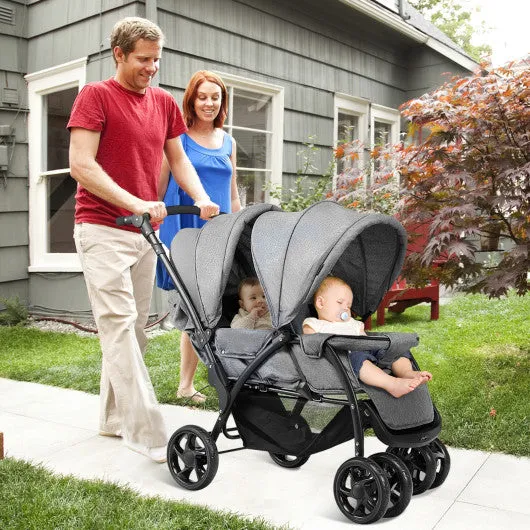 Foldable Lightweight Front Back Seats Double Baby Stroller-Black