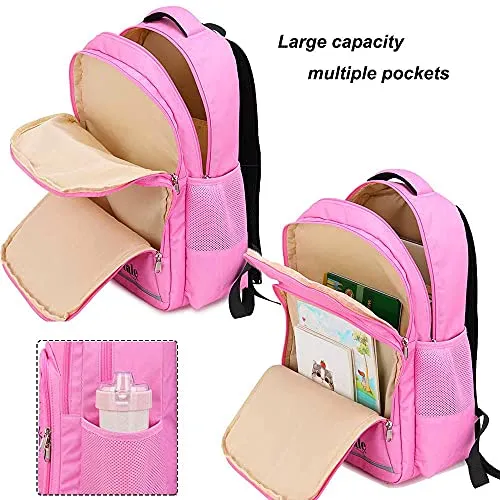 Girls Backpack for Kids Elementary Bookbag Girly School Bag with Insulated Lunch Tote and Pencil Pouch for Children (Light Pink - 3 Pices)