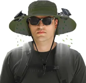 Hat with Fans Solar Power, Solar Fan Hat, 2 Solar Fan Sun Bucket Hat for Men Women UPF 50  Bucket Fishing & Beach