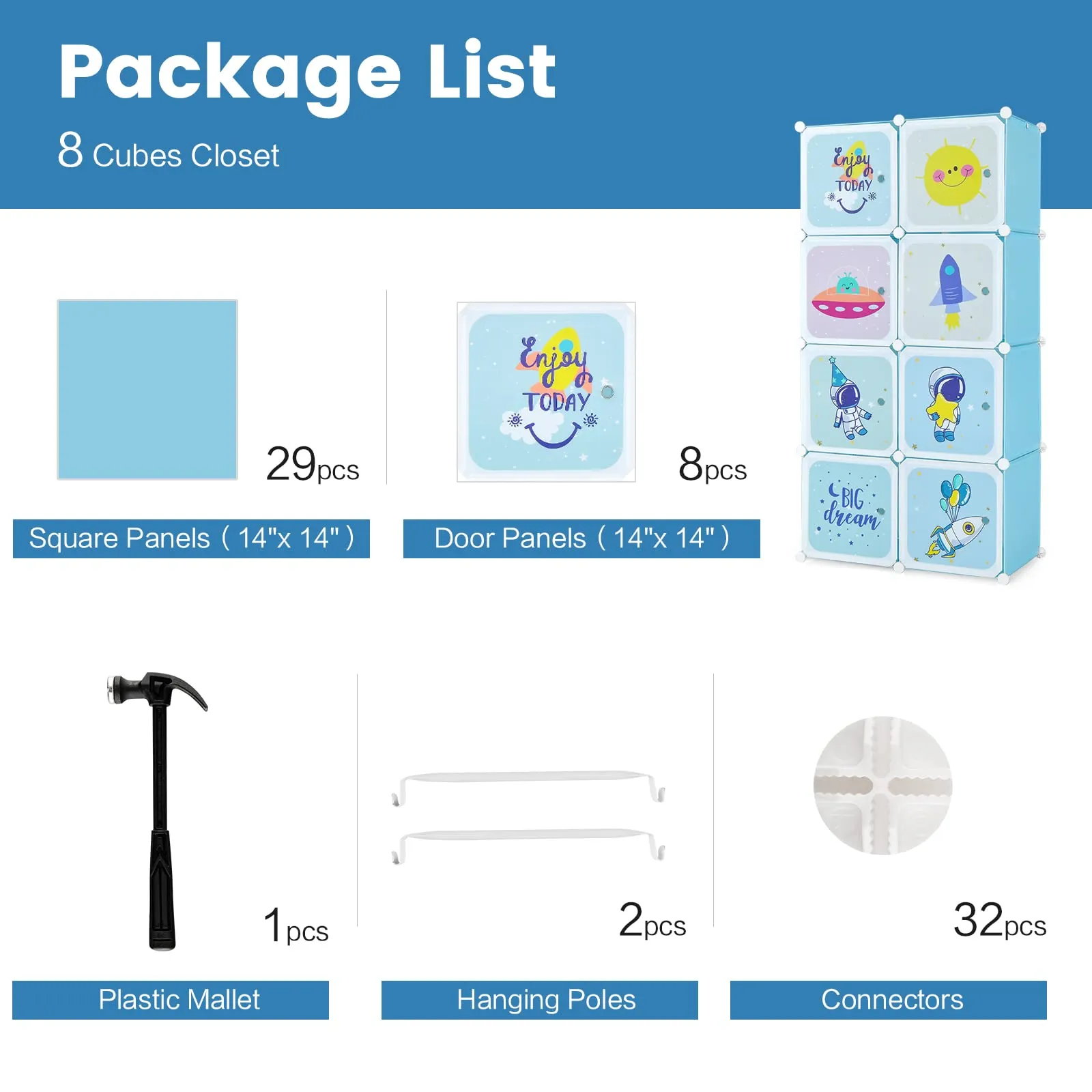INFANS Children Wardrobe, Kid Closet, Cute for Kids Bedroom Nursery Armoire with 8 Cube, Kid Clothes Storage Organizer