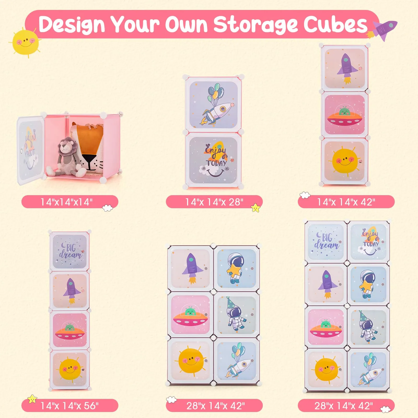 INFANS Children Wardrobe, Kid Closet, Cute for Kids Bedroom Nursery Armoire with 8 Cube, Kid Clothes Storage Organizer
