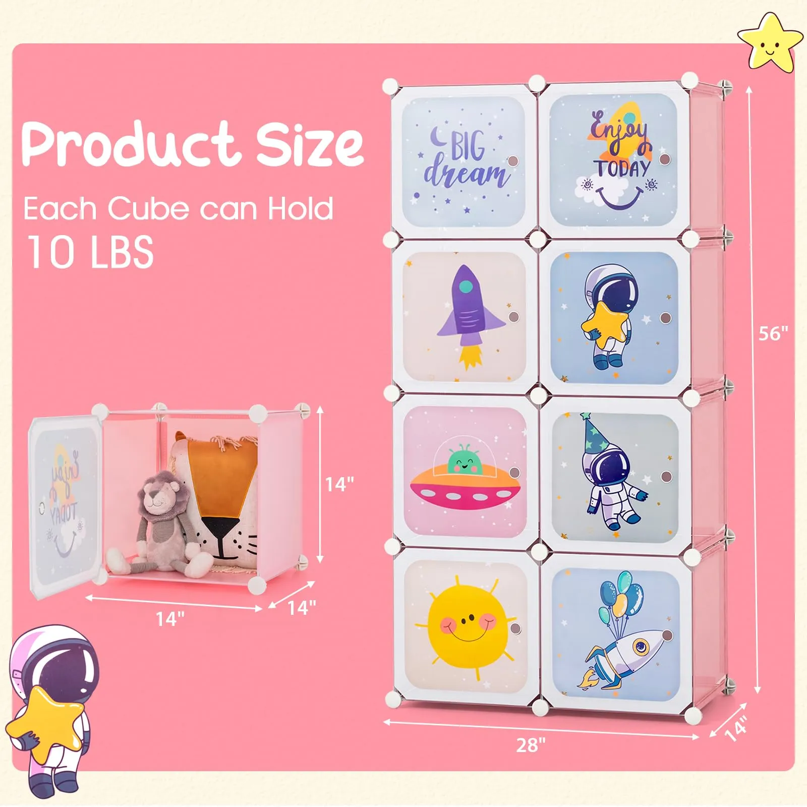 INFANS Children Wardrobe, Kid Closet, Cute for Kids Bedroom Nursery Armoire with 8 Cube, Kid Clothes Storage Organizer