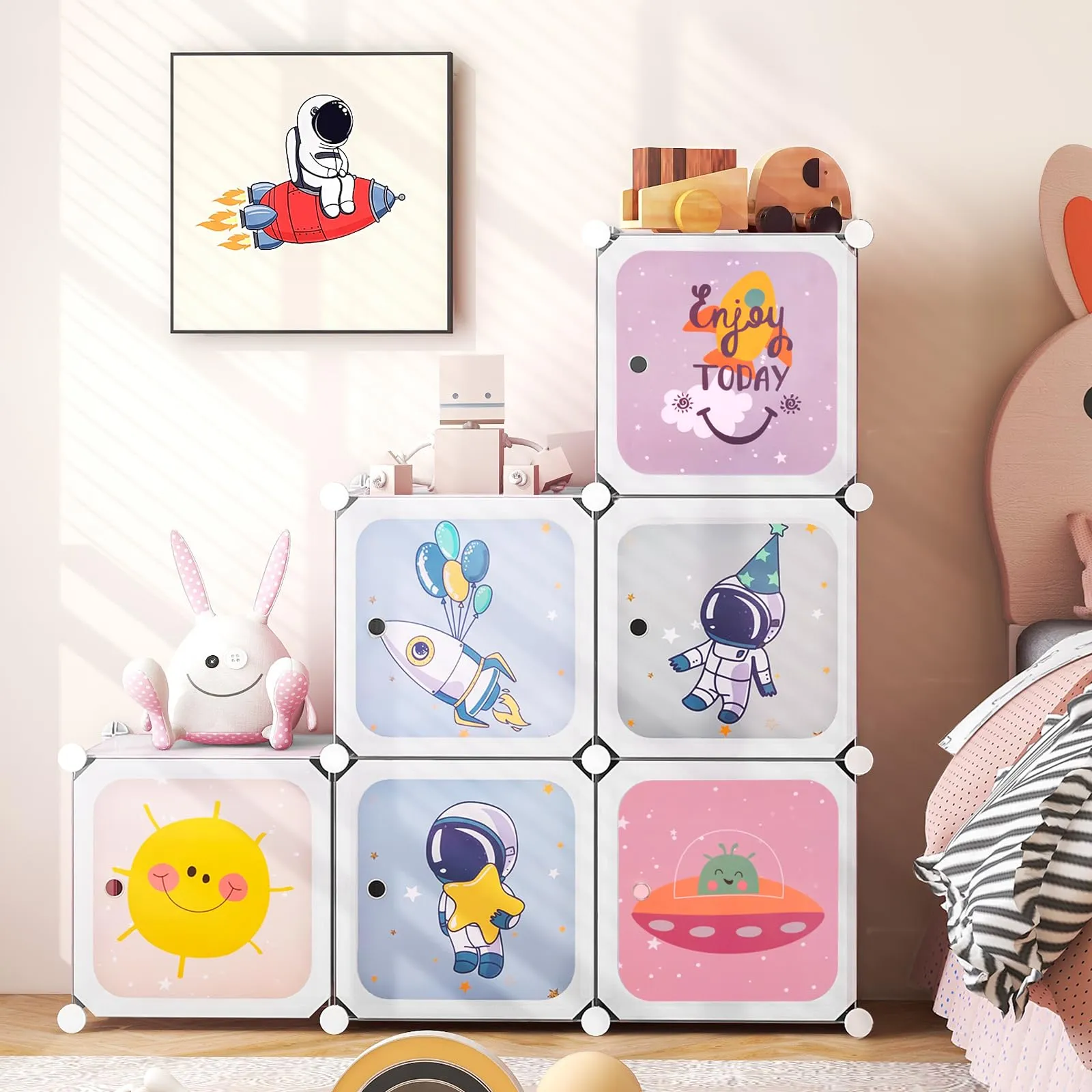 INFANS Children Wardrobe, Kid Closet, Cute for Kids Bedroom Nursery Armoire with 8 Cube, Kid Clothes Storage Organizer