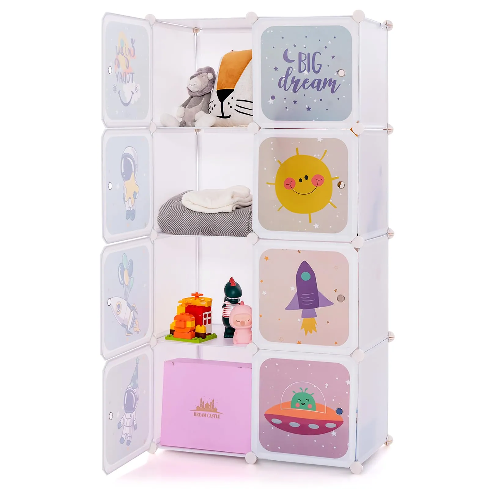 INFANS Children Wardrobe, Kid Closet, Cute for Kids Bedroom Nursery Armoire with 8 Cube, Kid Clothes Storage Organizer