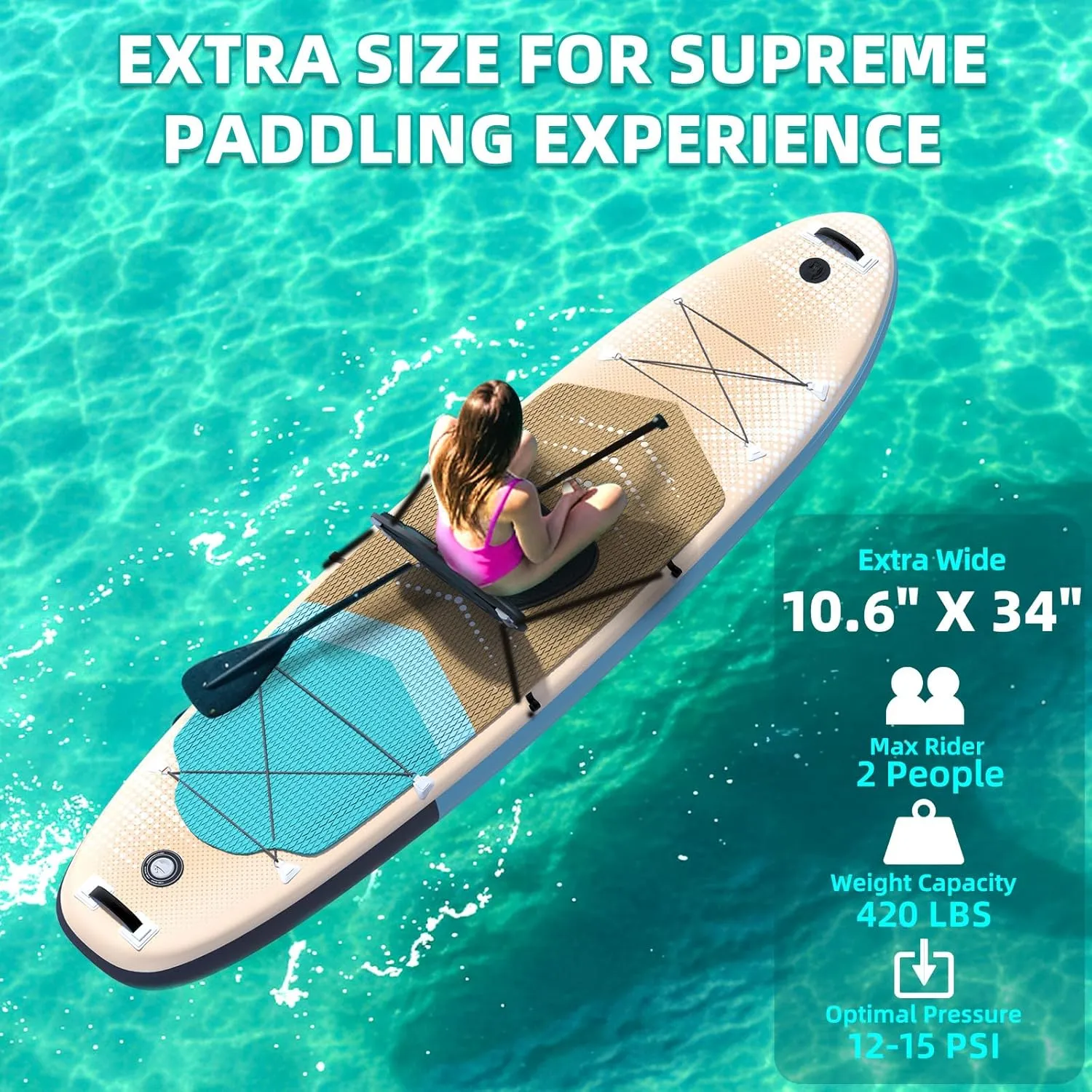 Inflatable 10.5' Stand Up Paddle Board with Strapped Seat, Premium SUP Board Kit, Includes Paddle, Pump, Backpack, Waterproof Bag, Perfect for Yoga, Fishing, and Surfing, Dark Blue & Red