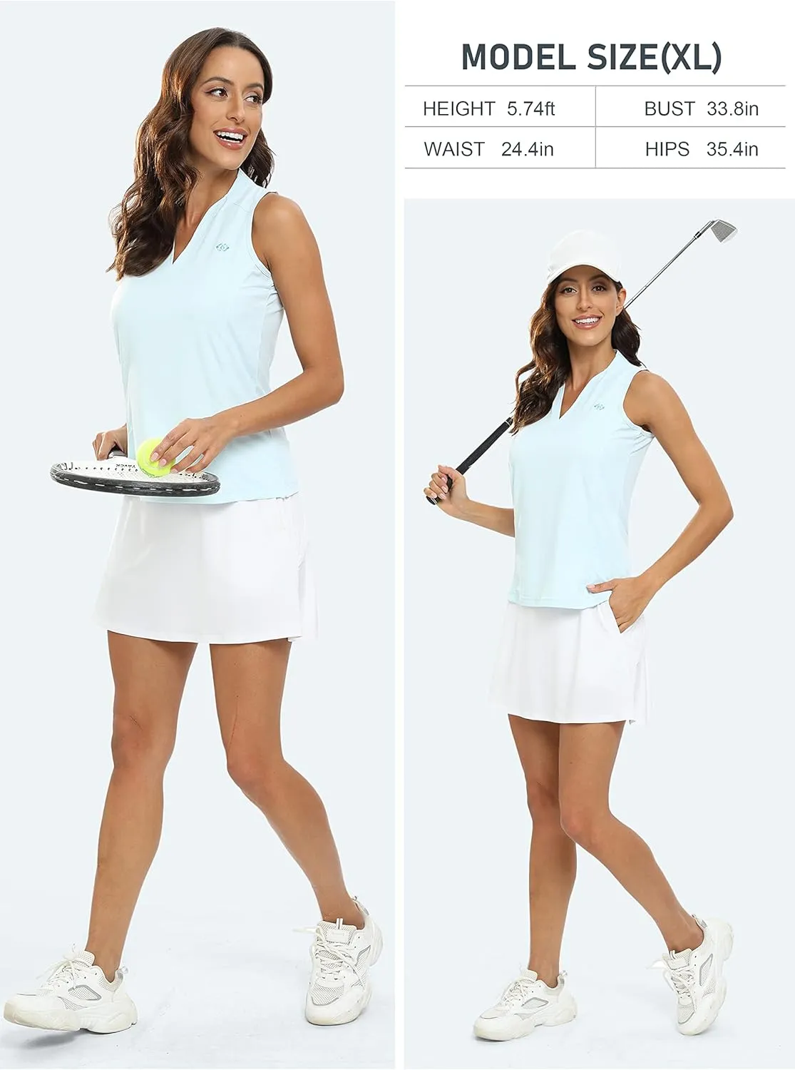 JINSHI Women's Sleeveless Golf Polo Shirts V Neck Sport Tank Top UPF50  Tennis Shirts Quick Dry