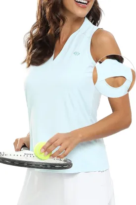 JINSHI Women's Sleeveless Golf Polo Shirts V Neck Sport Tank Top UPF50  Tennis Shirts Quick Dry