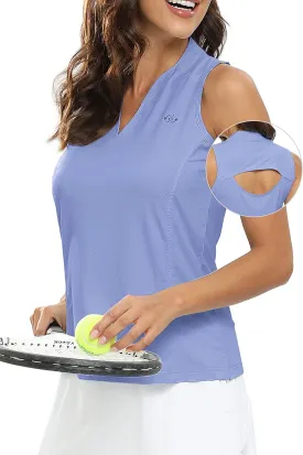 JINSHI Women's Sleeveless Golf Polo Shirts V Neck Sport Tank Top UPF50  Tennis Shirts Quick Dry
