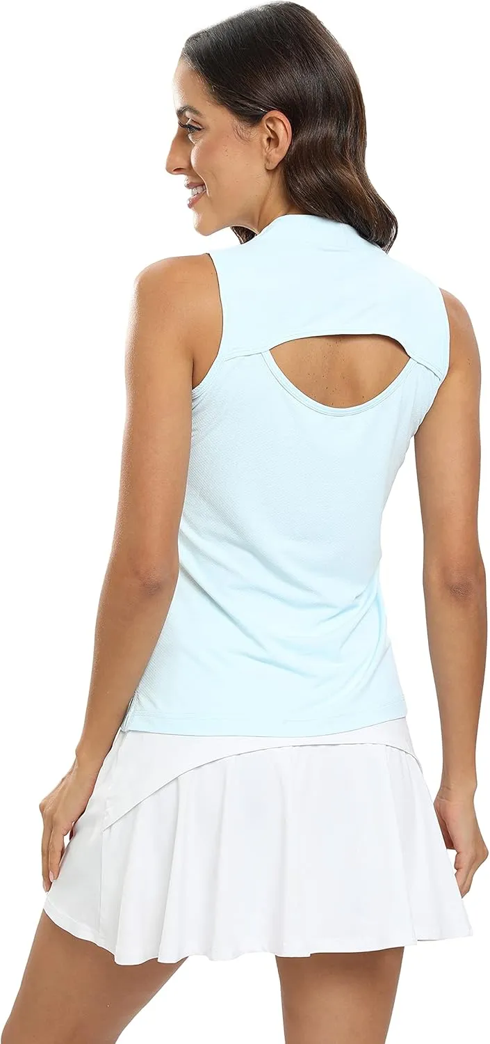 JINSHI Women's Sleeveless Golf Polo Shirts V Neck Sport Tank Top UPF50  Tennis Shirts Quick Dry