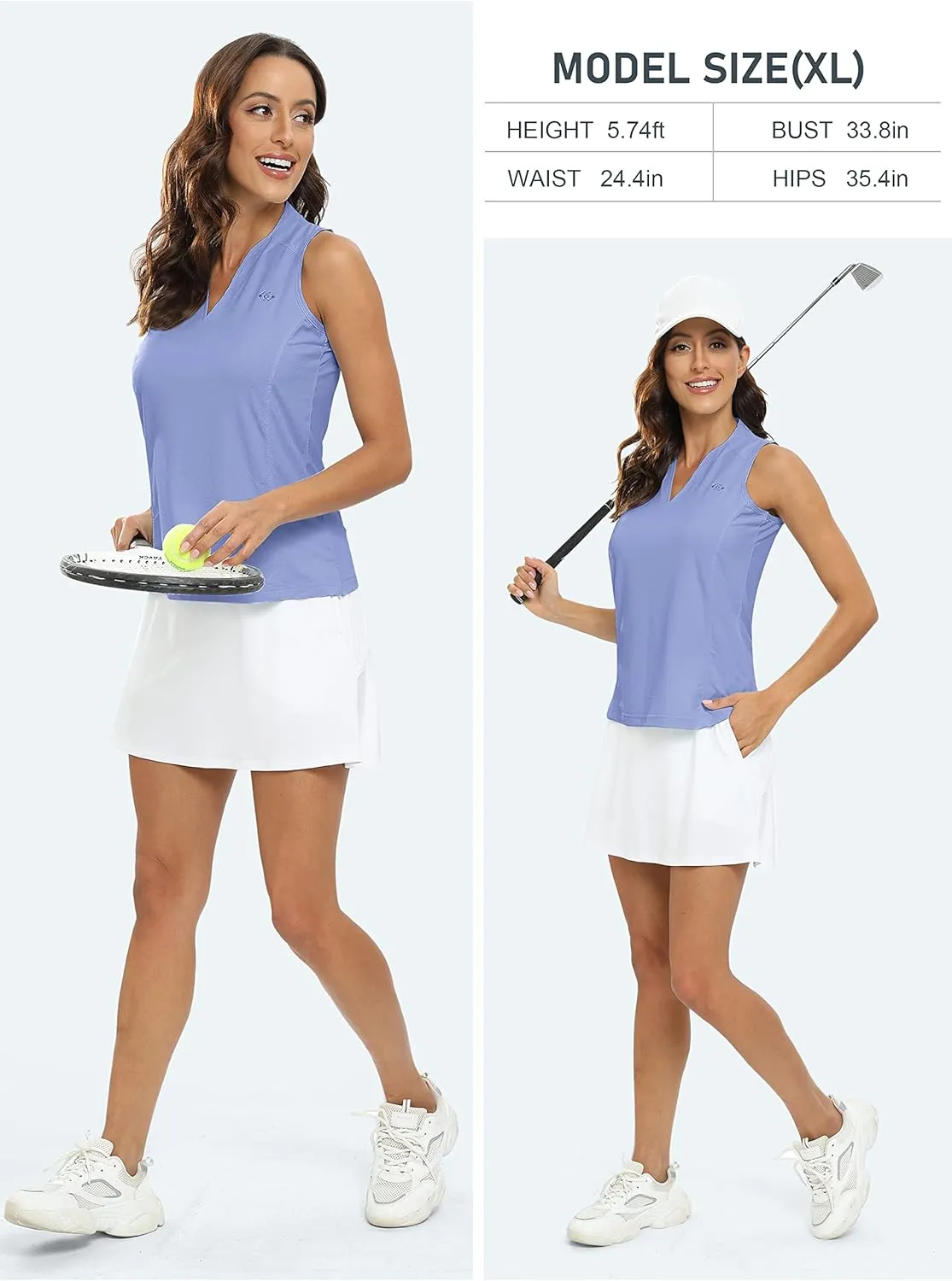 JINSHI Women's Sleeveless Golf Polo Shirts V Neck Sport Tank Top UPF50  Tennis Shirts Quick Dry
