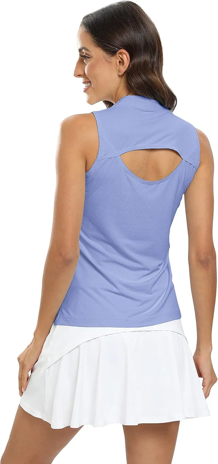 JINSHI Women's Sleeveless Golf Polo Shirts V Neck Sport Tank Top UPF50  Tennis Shirts Quick Dry
