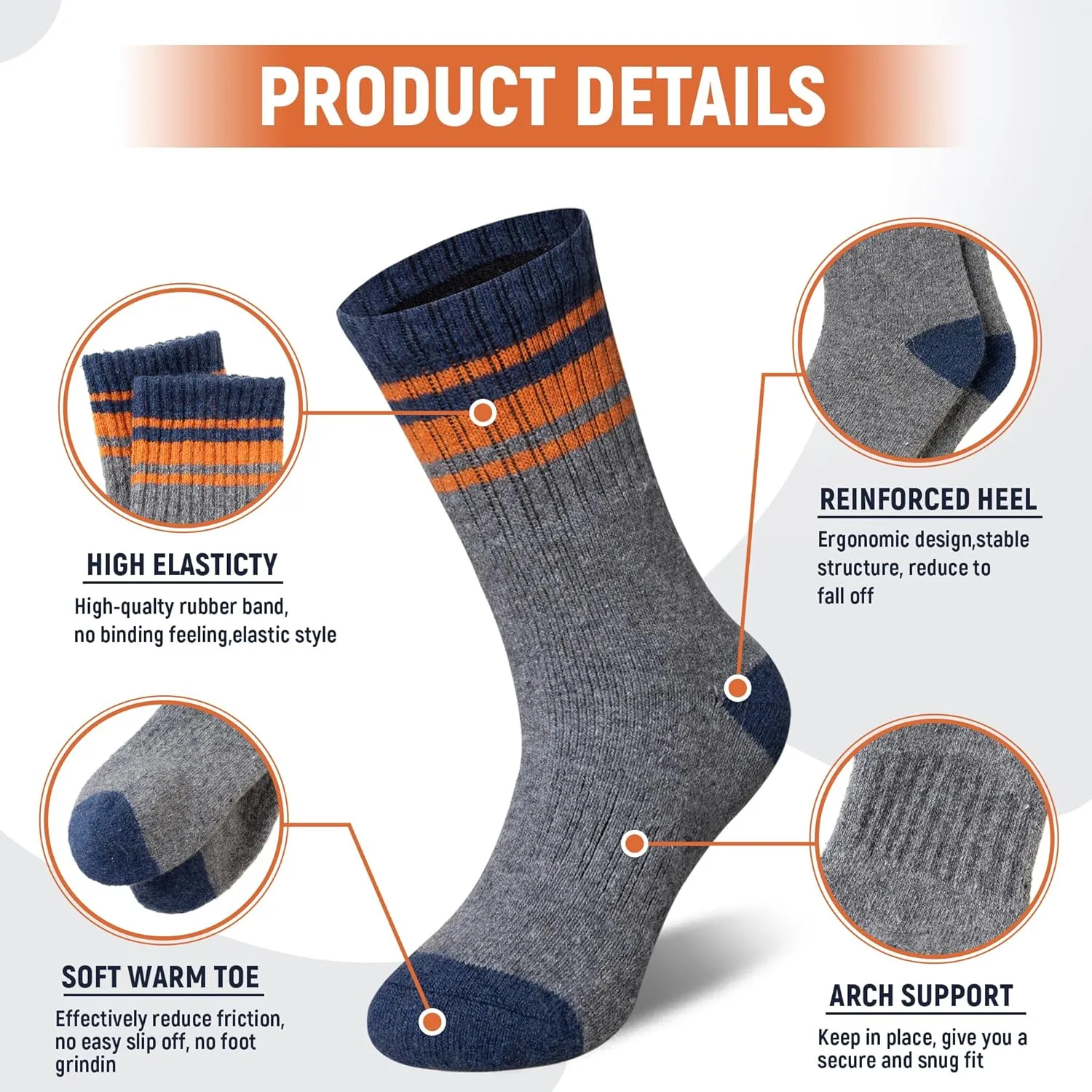 Kids Merino Wool Hiking Socks Boy Girls Winter Thick Boot Cushion Warm Thermal Crew Socks 6 Pairs