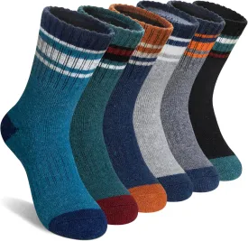 Kids Merino Wool Hiking Socks Boy Girls Winter Thick Boot Cushion Warm Thermal Crew Socks 6 Pairs
