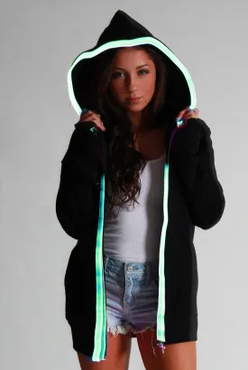 Light-up Hoodie - Black with green el wire