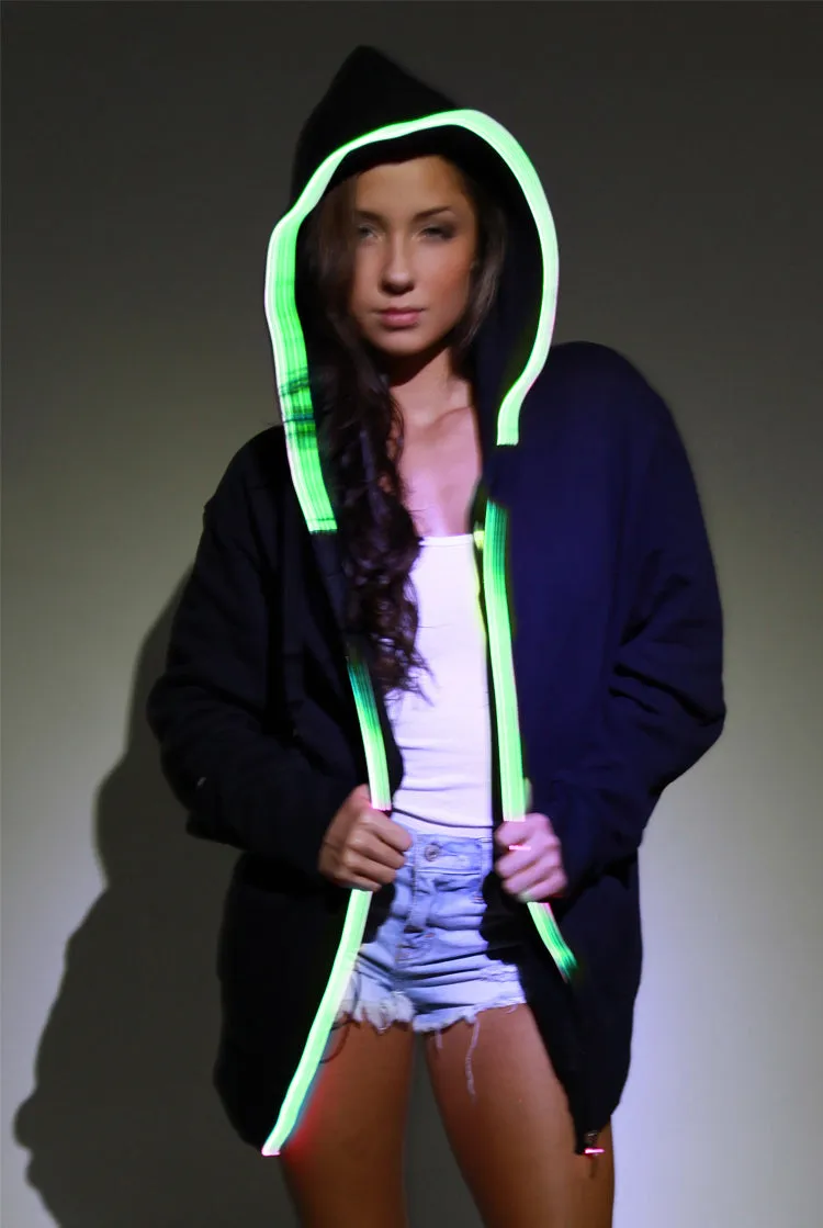Light-up Hoodie - Black with green el wire
