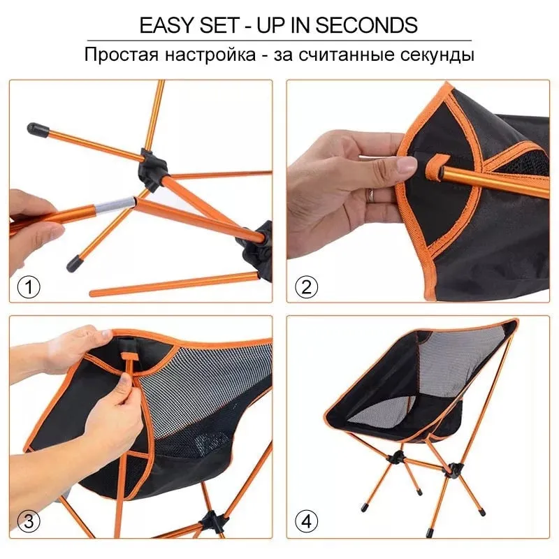 Lightweight Folding Camping Chair - Fishing, BBQ, Hiking, Picnic, Beach - 150kg Load Capacity, Portable & Foldable