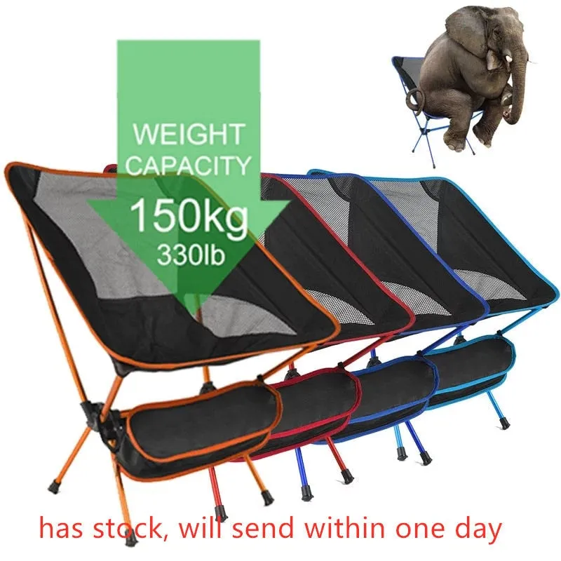 Lightweight Folding Camping Chair - Fishing, BBQ, Hiking, Picnic, Beach - 150kg Load Capacity, Portable & Foldable