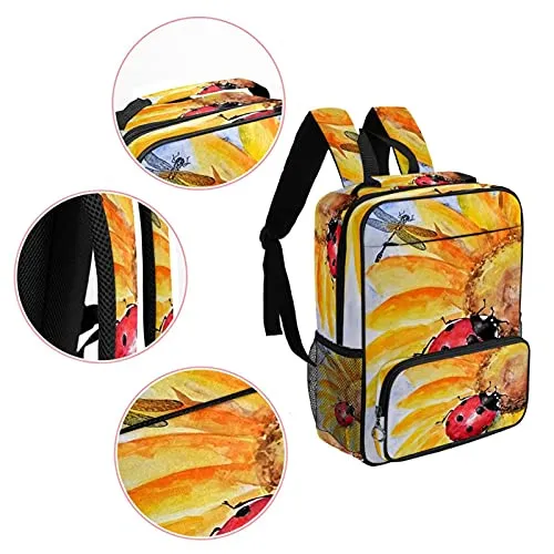 LORVIES Ladybird On The Sunflower School Bag for Student Bookbag Women Travel Backpack Casual Daypack Travel Hiking Camping