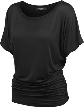 Made By Johnny Women's Casual Solid Short Sleeve Boat Neck/V Neck Dolman Top T Shirt with Side Shirring