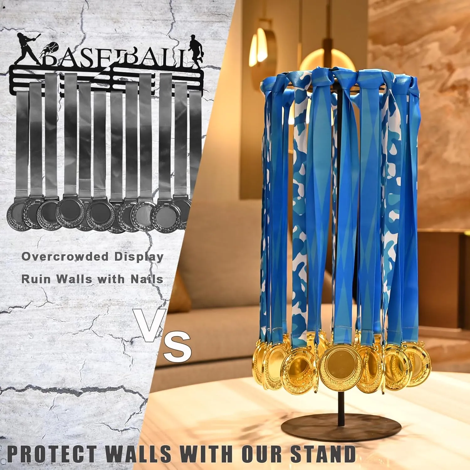 Medal Hanger Display Rotating | Wall-Safe Tabletop Running Medal Stand Holds 45  Race Medals | Heavy-Duty Metal Base with Quick Assembly Rack | Perfect for Marathon & Sports Awards Display