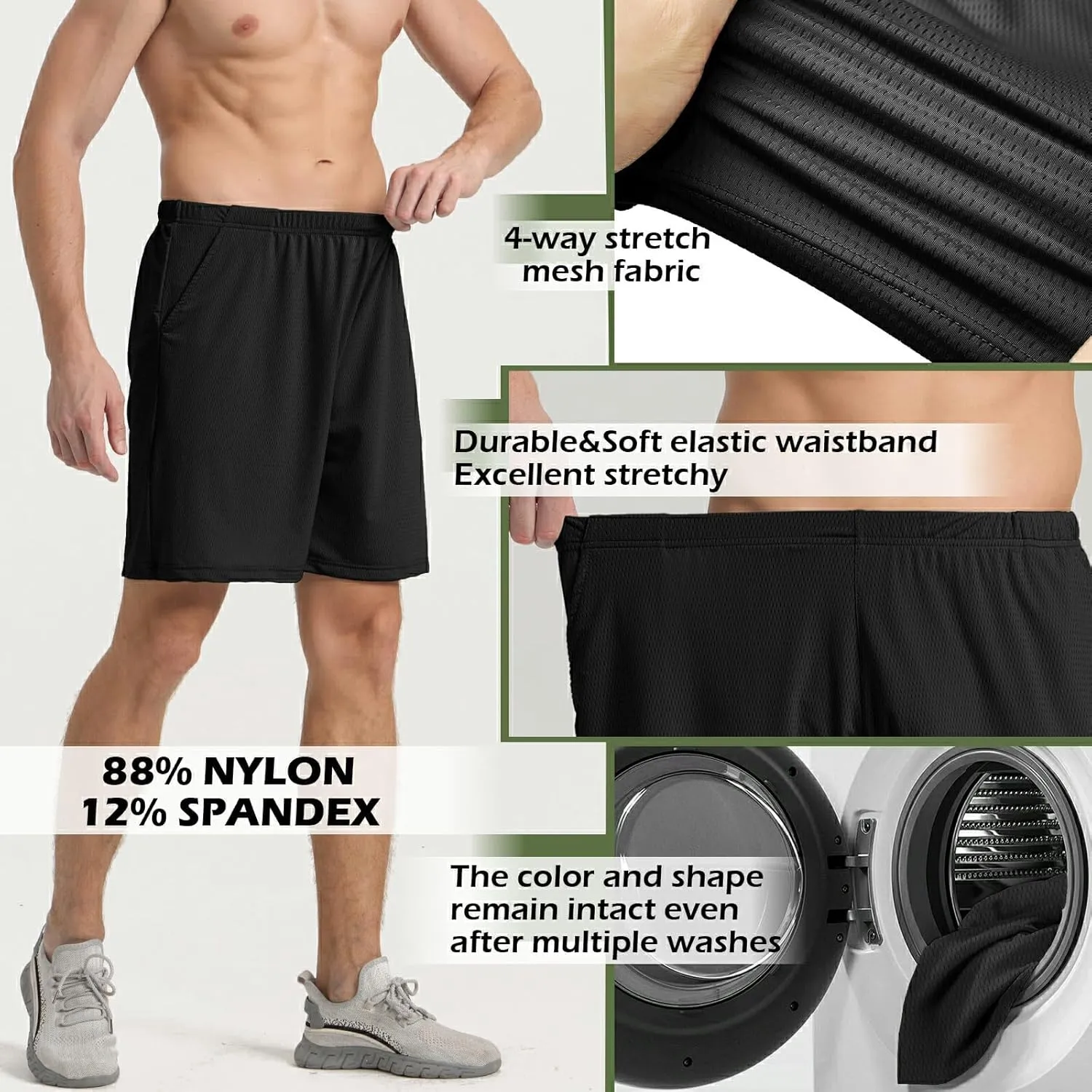 Mens Athletic Running Shorts 2 Pack Quick Dry with Pocket Gym Workout Shorts for Men Mesh Swim Trunks Board Pajama