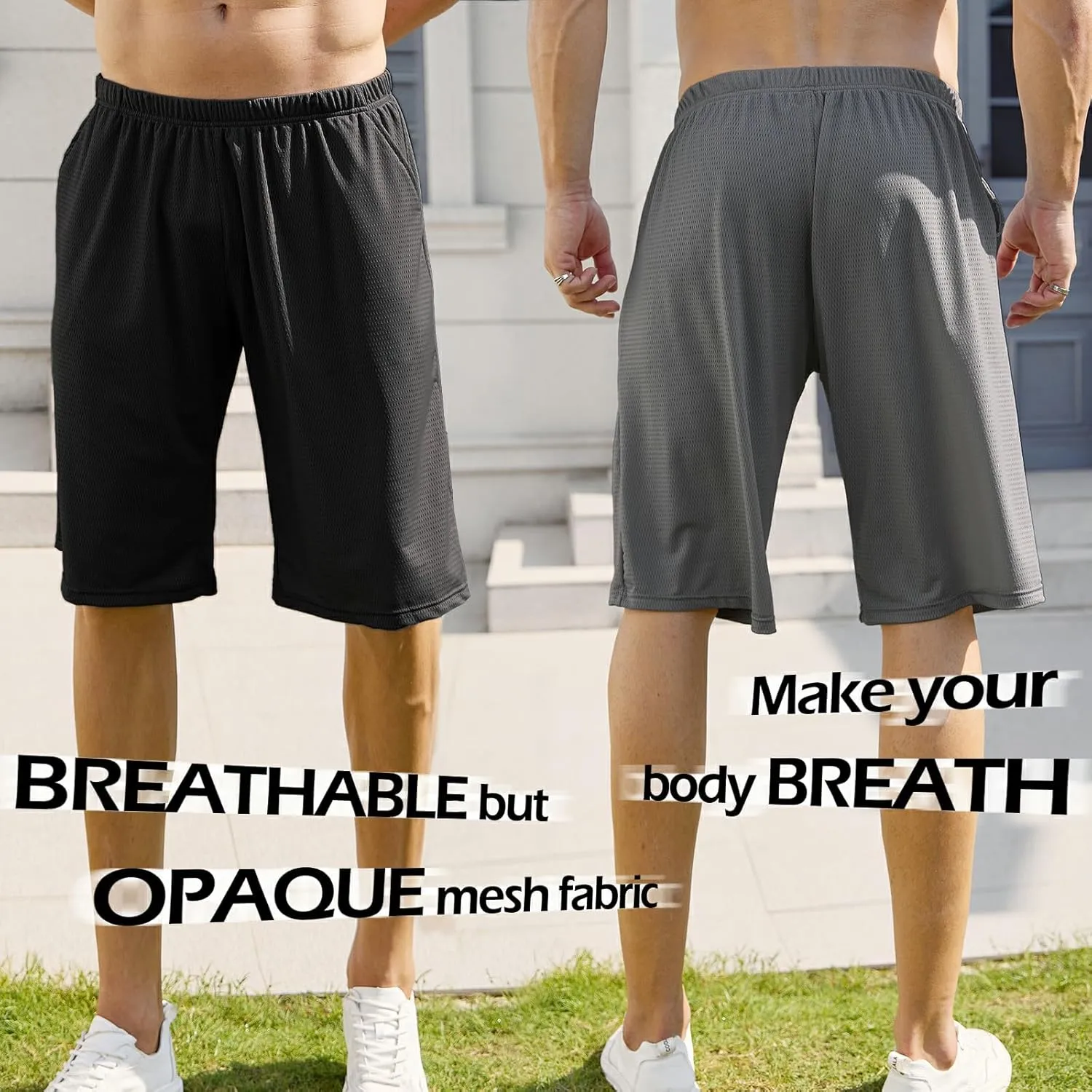 Mens Athletic Running Shorts 2 Pack Quick Dry with Pocket Gym Workout Shorts for Men Mesh Swim Trunks Board Pajama