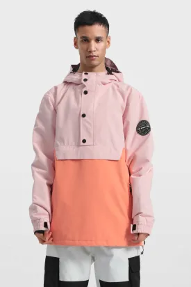Men's Pink & Orange Loose-Fit Multi-Snap Closure Waterproof Snow Anorak