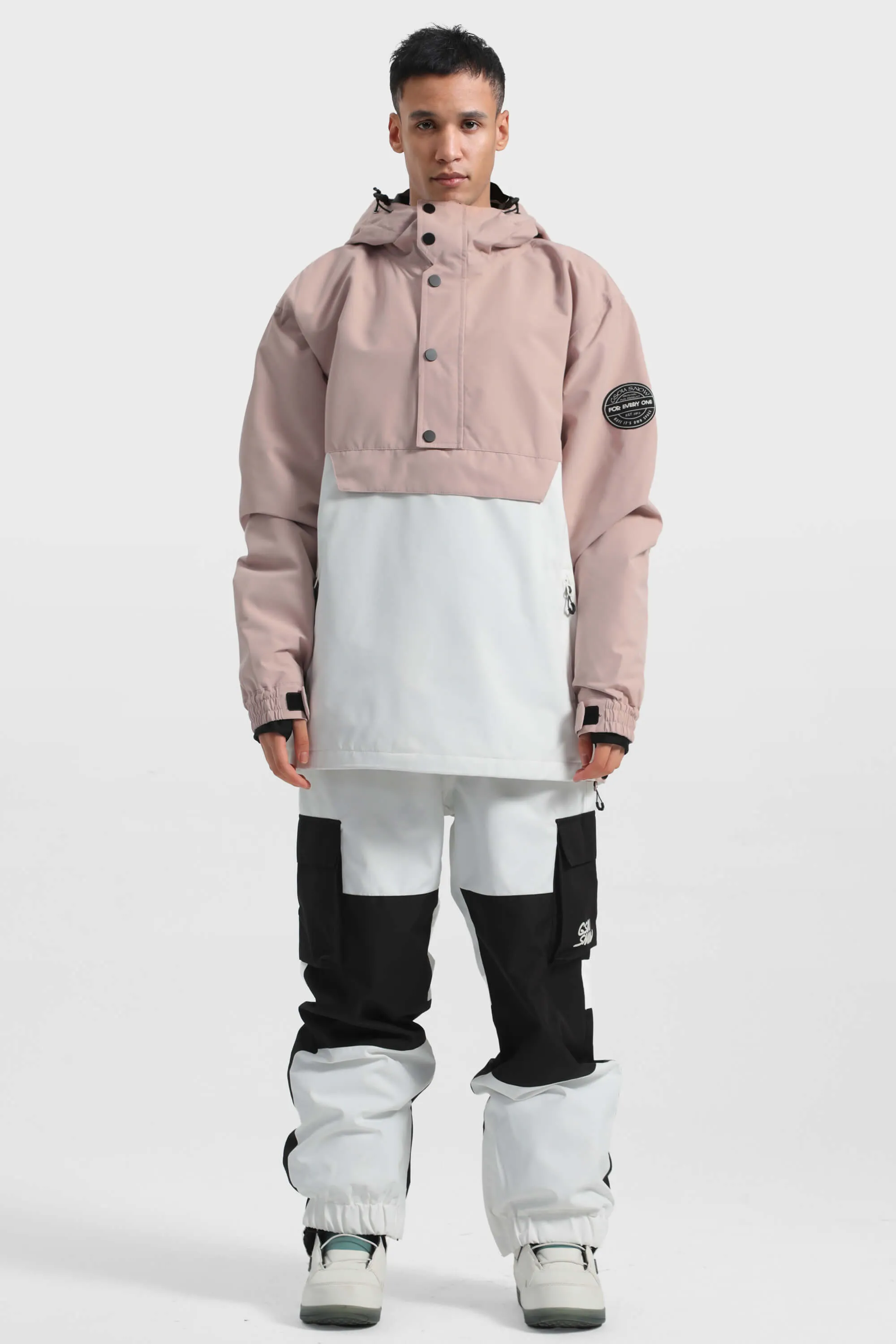 Men's Pink & Orange Loose-Fit Multi-Snap Closure Waterproof Snow Anorak