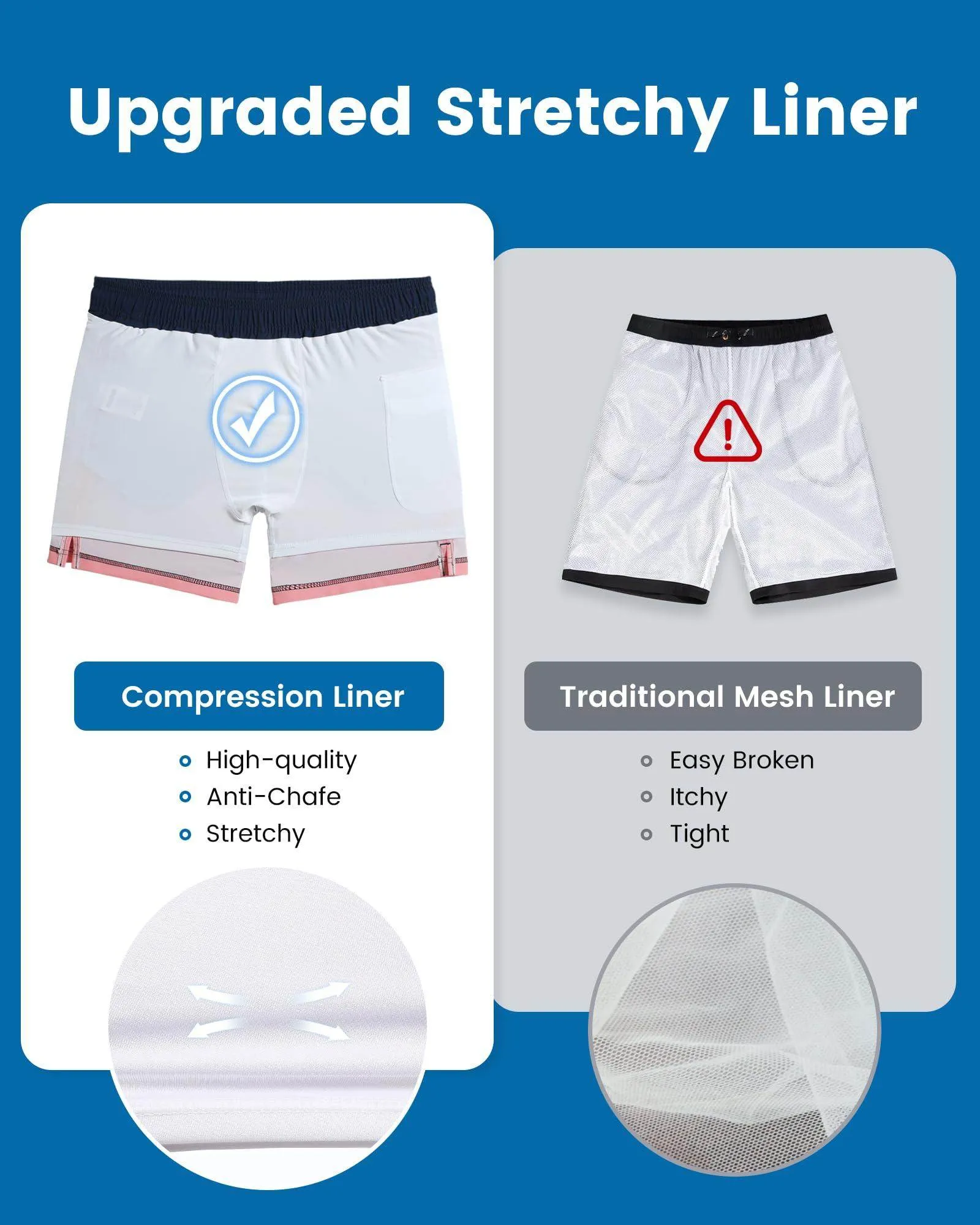 Mens Swim Trunks Compression Liner Quick Dry Zipper Pockets
