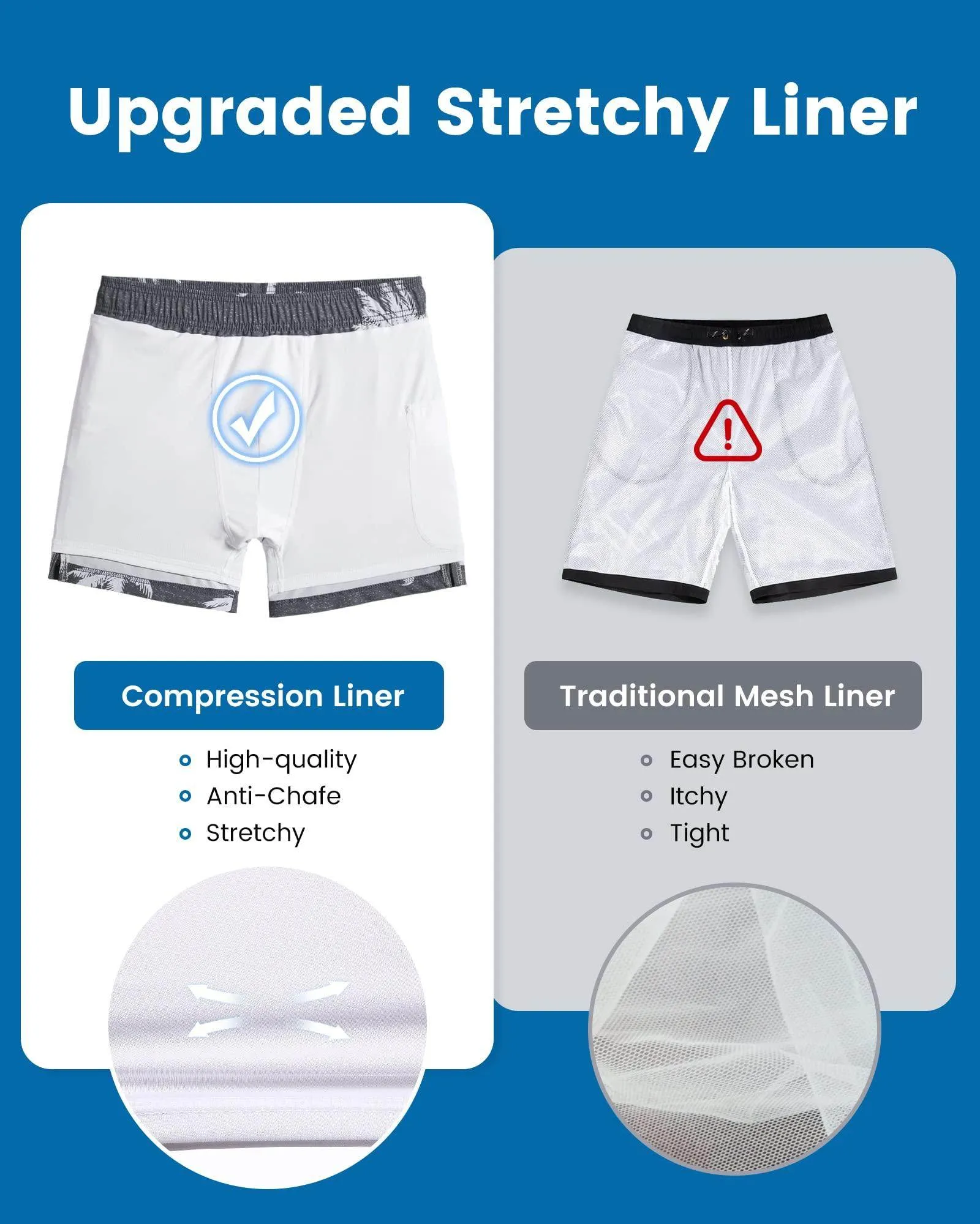 Mens Swim Trunks Compression Liner Quick Dry Zipper Pockets
