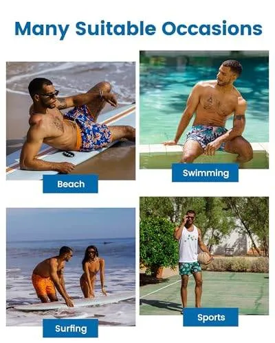 Mens Swim Trunks Compression Liner Quick Dry Zipper Pockets