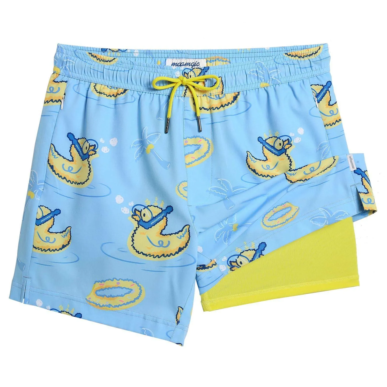 Mens Swim Trunks Compression Liner Quick Dry Zipper Pockets
