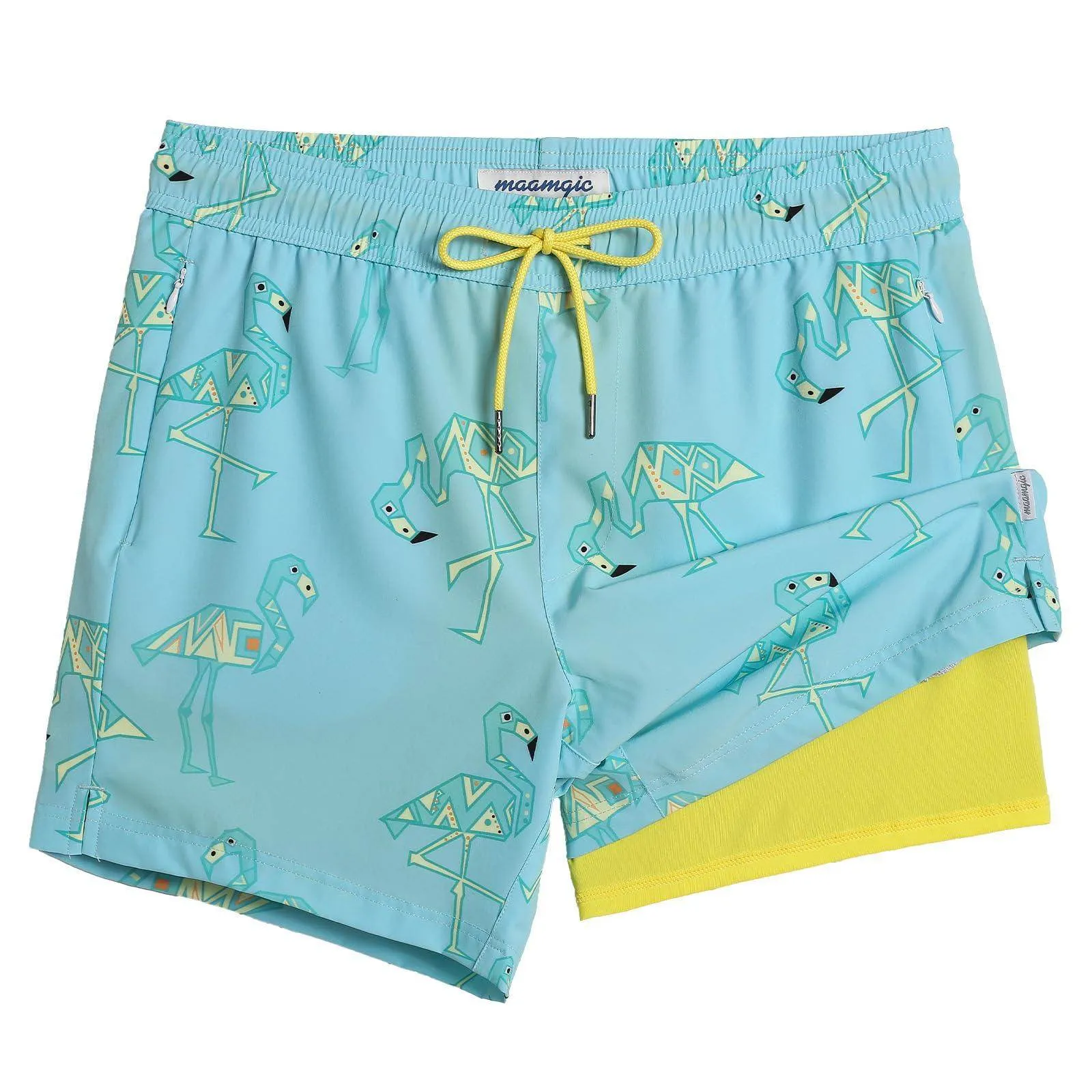 Mens Swim Trunks Compression Liner Quick Dry Zipper Pockets